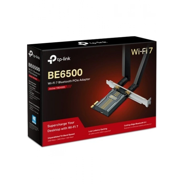 TP-Link Archer TBE400E | Wi-Fi 7 & Bluetooth 5.4 PCIe Adaptör | BE6500 Mbps | WPA3 Güvenlik | MU-MIMO | Harici Anten | Yüksek Çekim Güçlü | Hızlı Kurulum | Bluetooth & Wi-Fi Alını Tek Cihazda