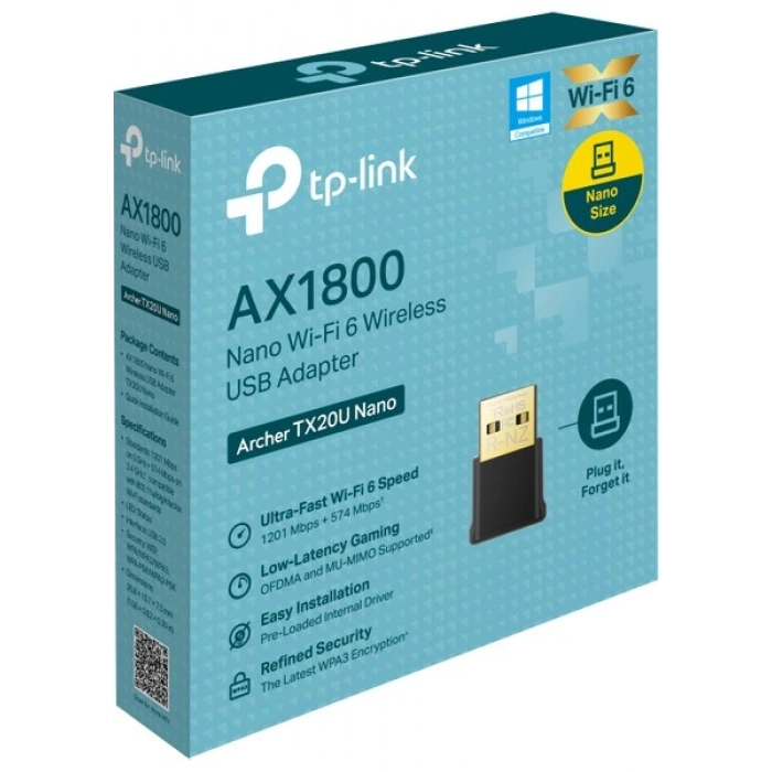 TP-Link Archer TX20U Nano | Wi-Fi 6 Nano USB Adaptör | AX1800 Mbps | Çift Bant | MU-MIMO | USB 3.0 | WPA3 | Windows 10/11 Uyumlu | Kolay Kurulum