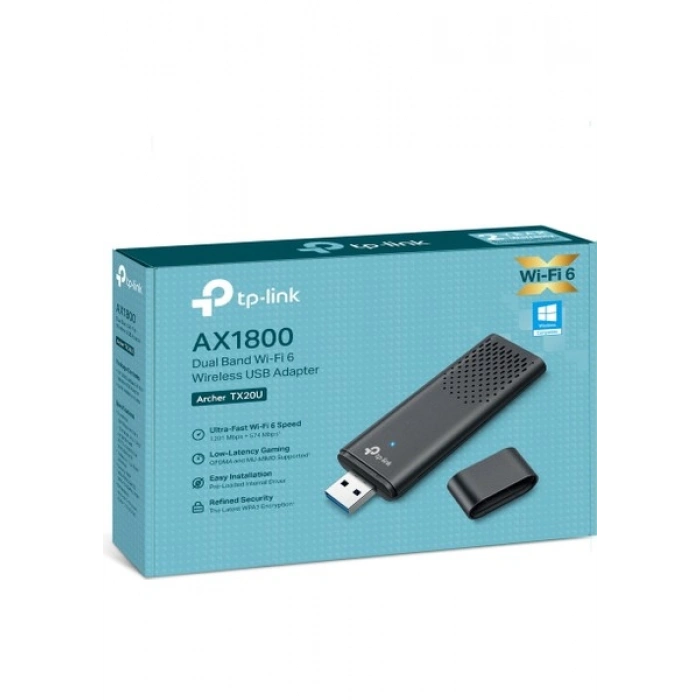 TP-Link Archer TX20U | Wi-Fi 6 USB Adaptör | AX1800 Mbps | Çift Bant | MU-MIMO | USB 3.0 | WPA3 | Kolay Kurulum | Windows 11/10