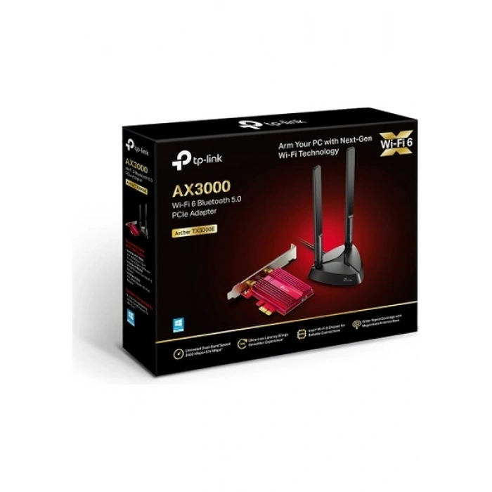 TP-Link Archer TX3000E | Wi-Fi 6 & Bluetooth 5.0 PCIe Adaptör | AX3000 Mbps | Intel Chipset | WPA3 Güvenlik | Mıknatıslı Antenler | Düşük Gecikme | Geniş Kapsama