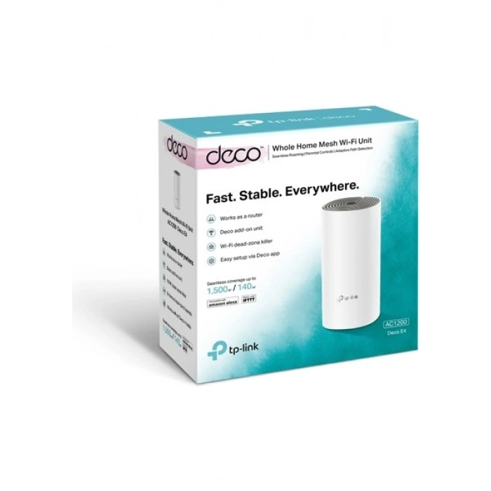 TP-Link Deco E4 (1-Pack) | Wi-Fi 5 Mesh Sistemi | AC1200 Mbps Hız | Fiber Uyumlu | Çift Bant | 100 Mbps Port | 100 Cihaz | WPA3 | Mobil Uygulama ile Kolay Kurulum