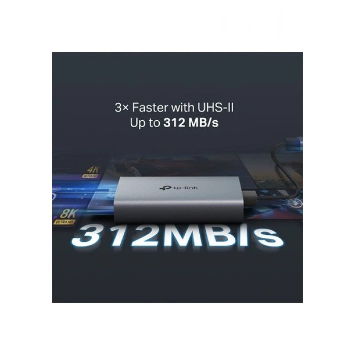 TP-Link UA440C | USB 3.0 Type-C SD & microSD Kart Okuyucu | 312MB/s UHS-II Hız | Çift Kart Okuma/Yazma | 2TB’a Kadar Destek | Tak & Çalıştır | Dayanıklı Alüminyum Kasa