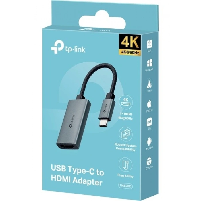 TP-Link UA520C | USB-C - HDMI Adaptör | 4K@60Hz Ultra HD | Tak & Çalıştır | Mac/Windows/iPadOS/Android uyumlu | Dayanıklı alüminyum gövde