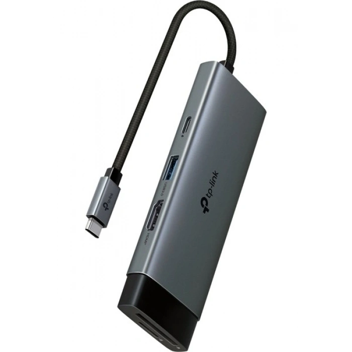 Tp-Link UH7021C | Usb-C 7’si 1 Arada Hub | 4K@60Hz Hdmı, 100W Pd, 3× USB 3.0, Sd & Microsd Uhs-I (200 Mb/s), Tak-Çalıştır, Alüminyum Tasarım
