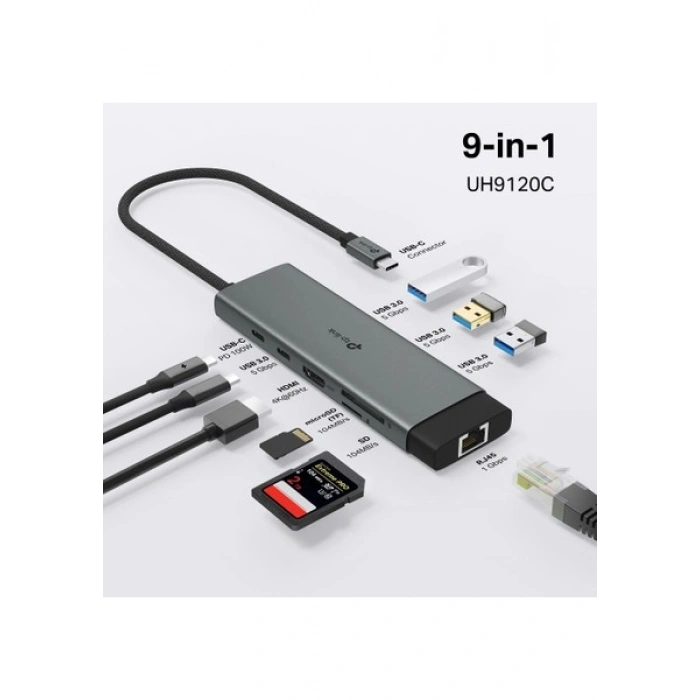 TP-Link UH9120C | USB-C 9u 1 Arada Hub | 4K@60Hz HDMI | 100W Hızlı Şarj | 1 Gbps Ethernet | USB-A & USB-C | SD/microSD | Windows | Mac | Linux & iPadOS Uyumlu