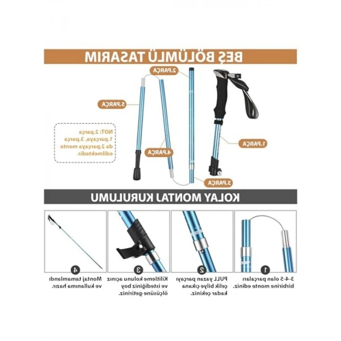 Trek Hafif Katlanabilir 105-125cm Dağcı Doğa Kamp Yürüyüş Tırmanma Batonu