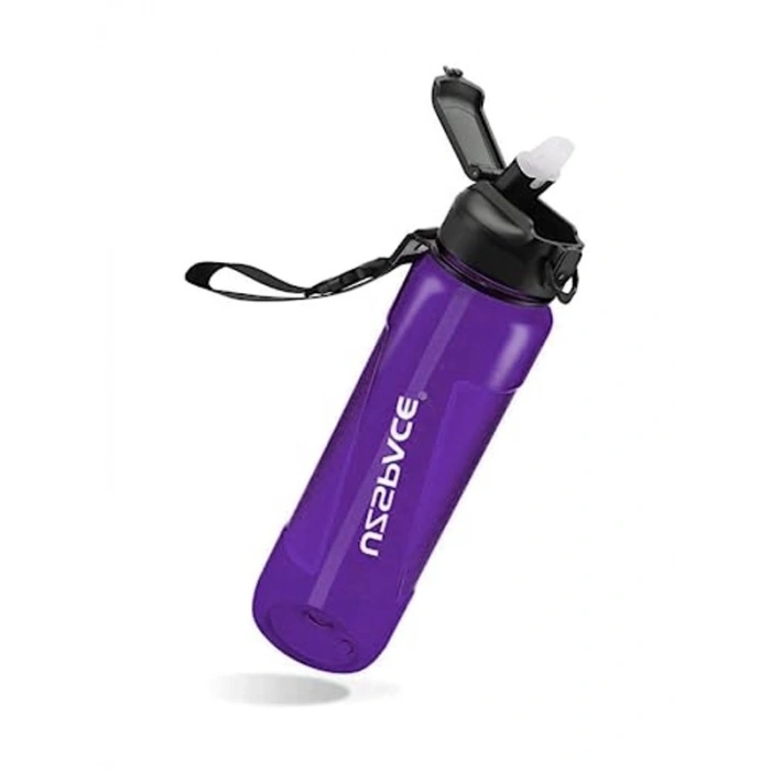 Tritan Su Matarası, 850ml Kapasite, Mor Renkli ve Pipetli