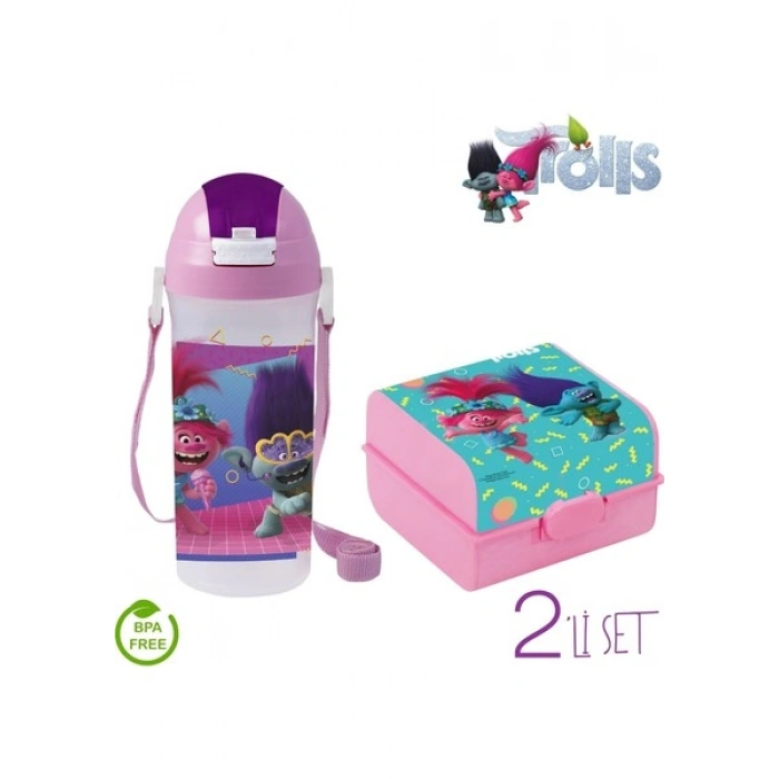 Trolls Lisanslı Suluk/matara + Beslenme Kabı 2 Li Set