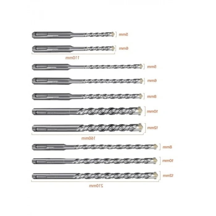 Tungsten Karbür SDS-Plus Beton Matkap Uç Seti, 10 Parça