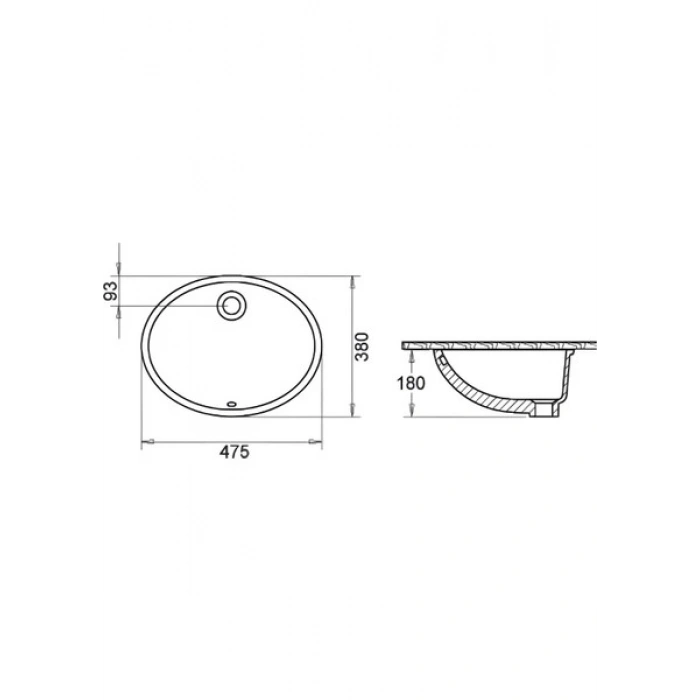 Turavit Hilton Oval Tezgah Altı Lavabo 37X47 cm 5017