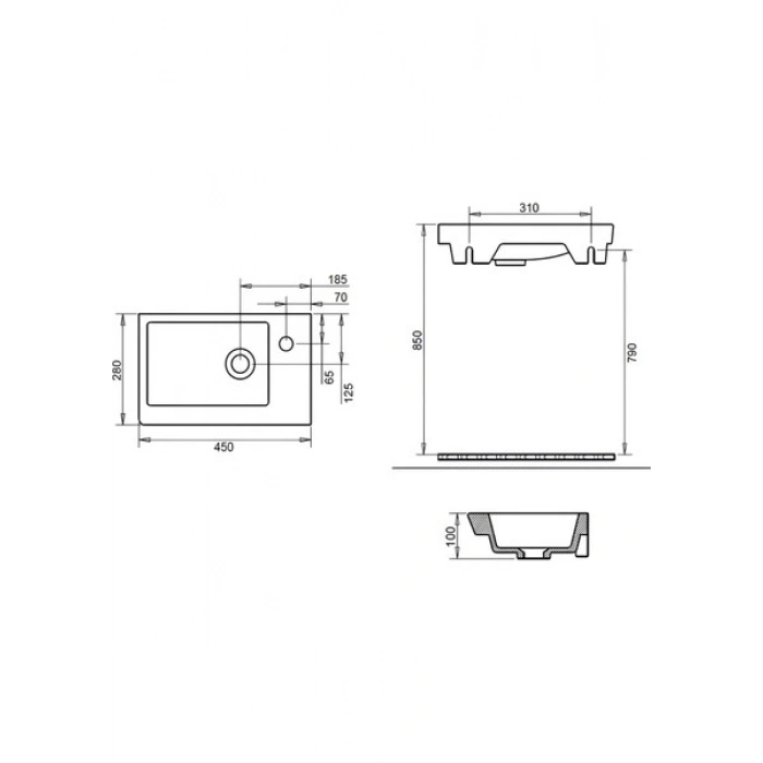 Turavit Ida Dikdörtgen Etajer Uyumlu Beyaz Lavabo 28X45 cm ID0703