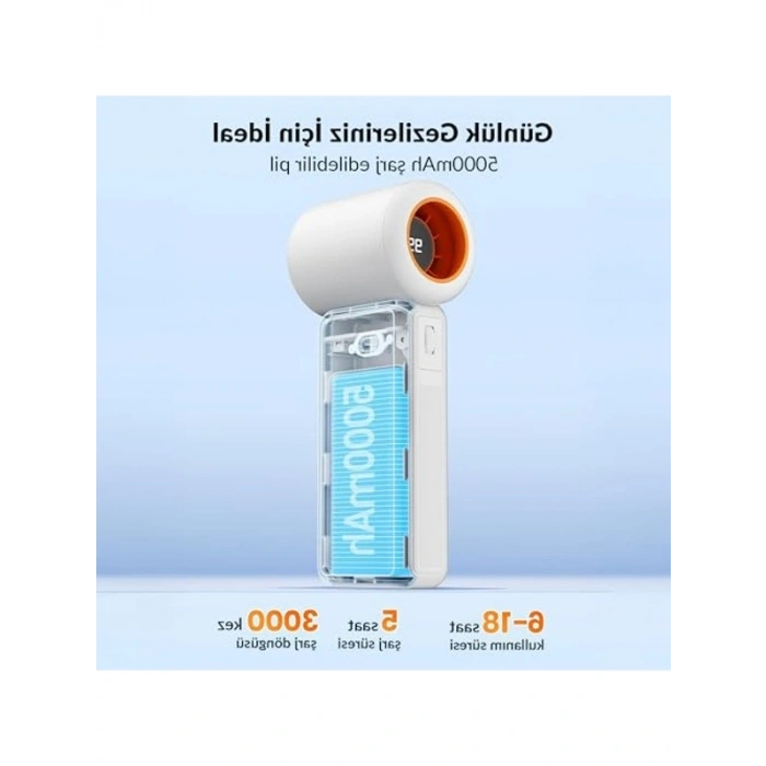 Turbo Mini El Vantilatörü, 5000 mAh, Dijital Göstergeli