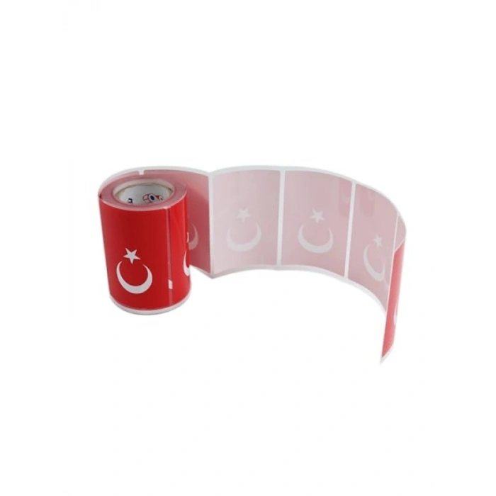 Türk Bayrağı Etiketi, Kuşe Rulo, 90mm x 60mm, 300 Adet