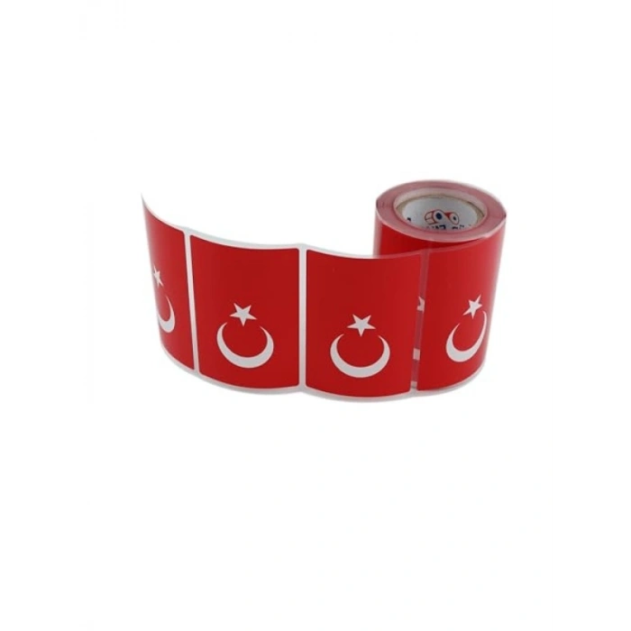 Türk Bayrağı Etiketi, Kuşe Rulo, 90mm x 60mm, 300 Adet