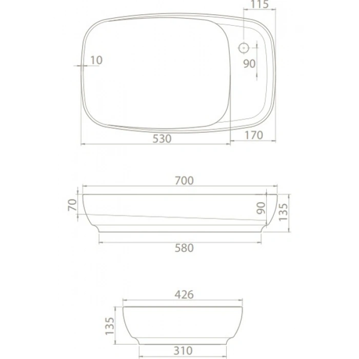 Turkuaz Cerastyle Nova 70 cm Tezgah Üstü Çanak Lavabo Gizli Sifonlu