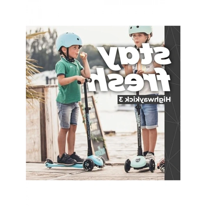 Turkuaz Renkli LED Tekerlekli Çocuk Scooter, Scoot and Ride Highwaykick 3