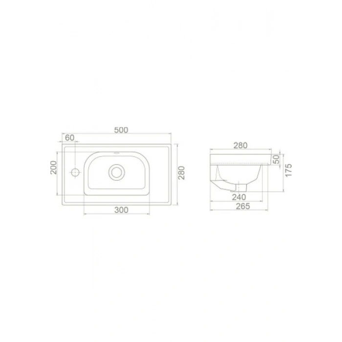 Turkuaz Seramik Frame Etajerli Lavabo Soldan Batarya Delikli 50 x 28 cm