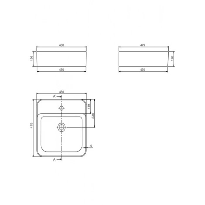 Turkuaz Seramik Hera 48X48 cm Lavabo (Batarya uyumlu)