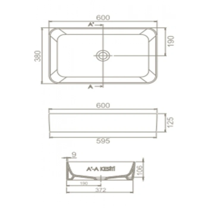 Turkuaz Seramik Hera 60X38 cm Lavabo (Bataryasız)