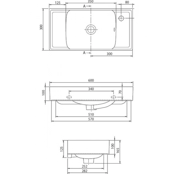 Turkuaz Seramik Sharp 60X30 cm Sağ Delikli Lavabo