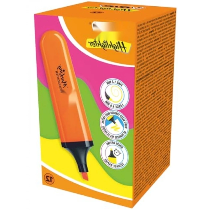 Turuncu Fosforlu Kalem Seti, 12li Kutu, Su Bazlı