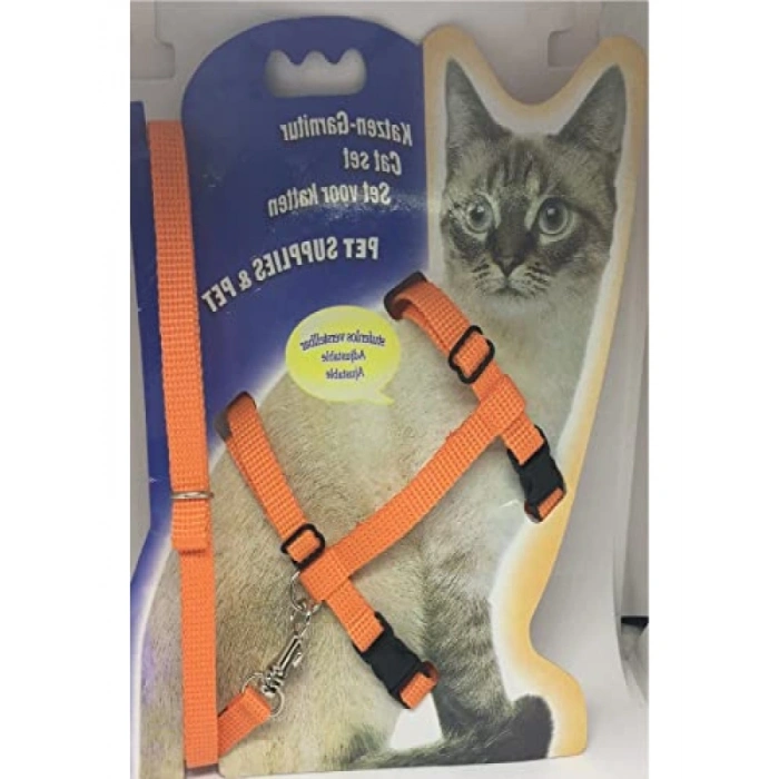 Turuncu Kedi Göğüs Tasması ve Gezdirme Seti, No: 110