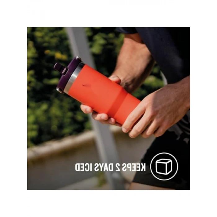 Turuncu/Mürdüm Pipetli Termos Bardak, 0.89 Litre Yalıtımlı