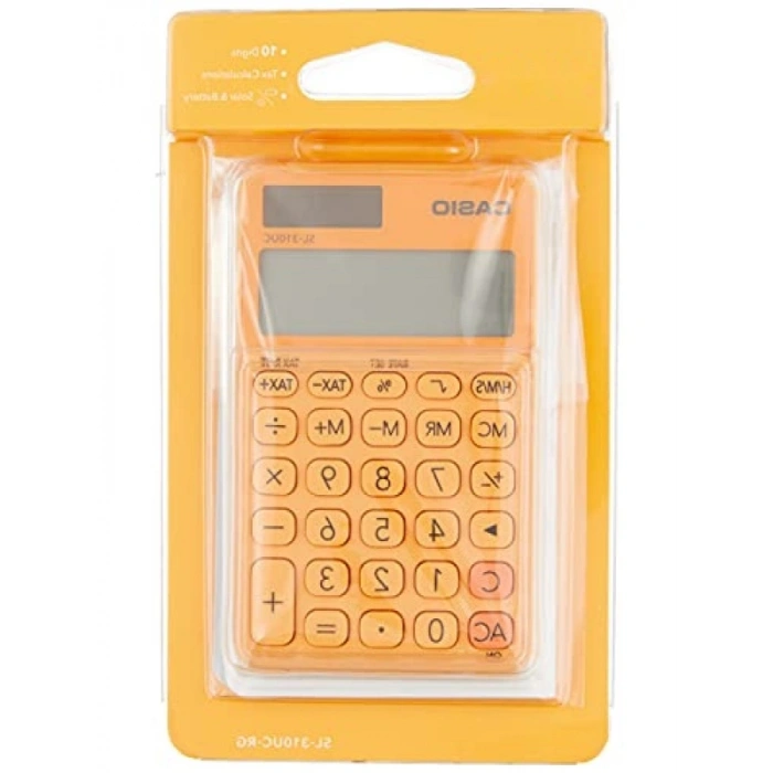 Turuncu Renkli Cep Hesap Makinesi, 10 Haneli