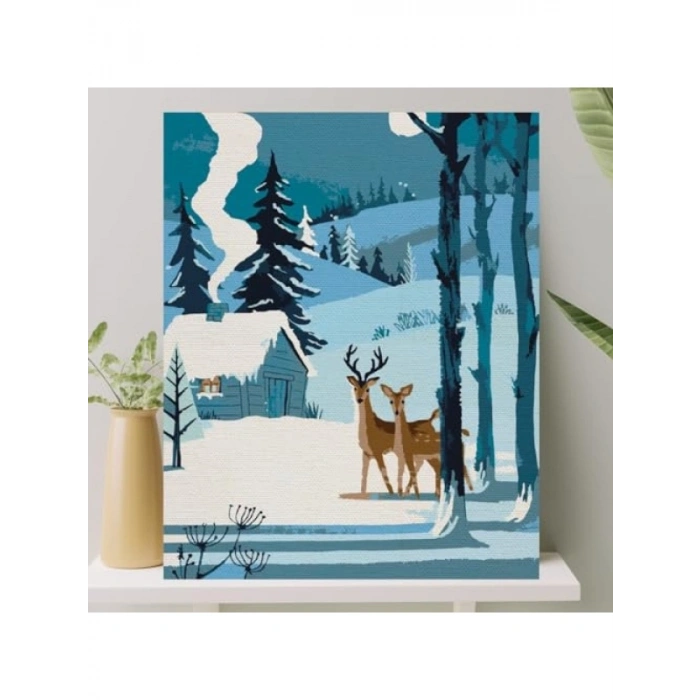 Tuval Seti - Numaralı Boyama (40x50 CM) - Kardaki Geyikler