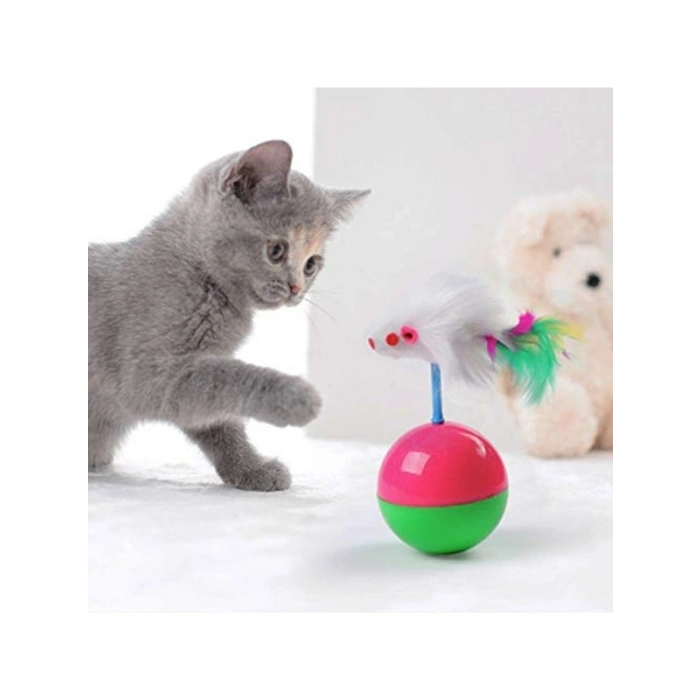 Tüylü fareli eğitici kedi oyuncağı, hacı yatmaz top