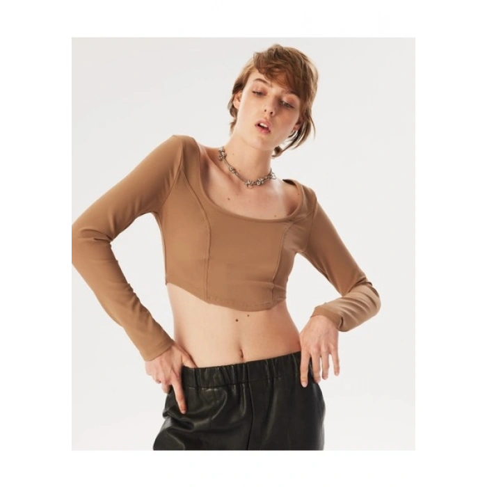 Twist Uzun Kollu Crop T-Shırt