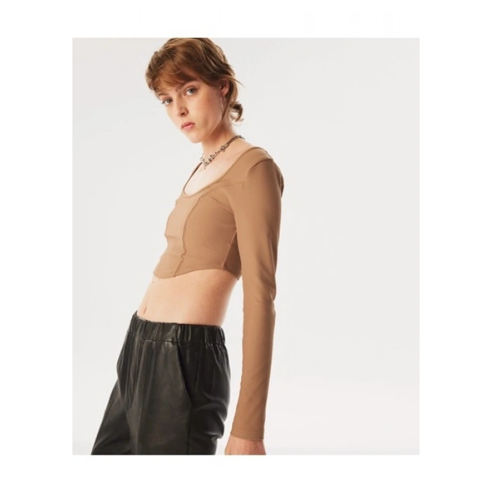 Twist Uzun Kollu Crop T-Shırt