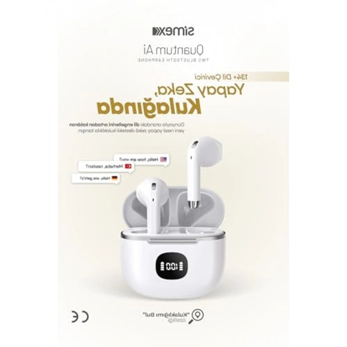 TWS Bluetooth Kulaklık, 42 Saat Pil Ömrü, Beyaz