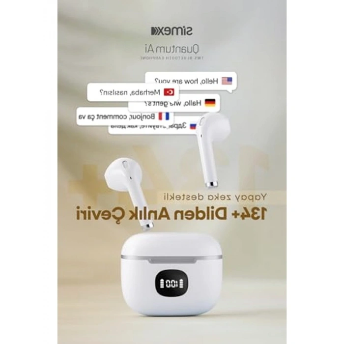 TWS Bluetooth Kulaklık, 42 Saat Pil Ömrü, Beyaz