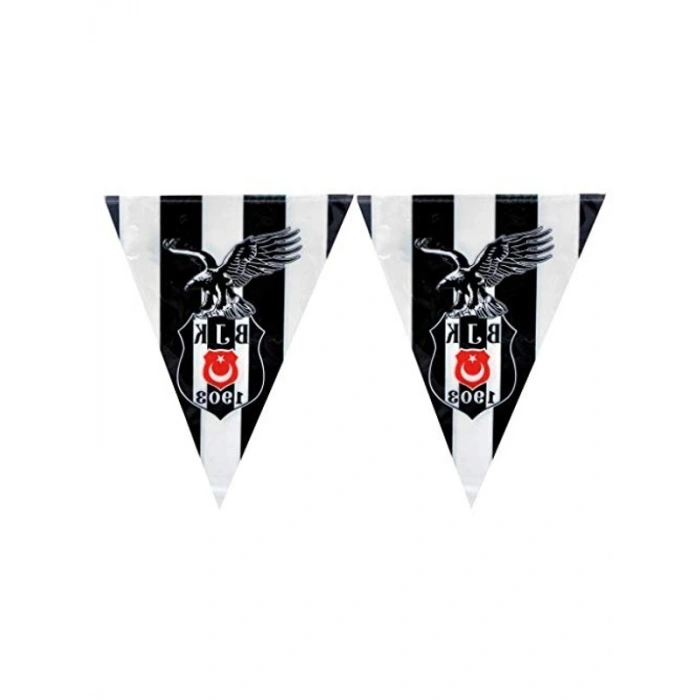 Üçgen Bayrak Süsü - 360 cm x 25 cm Boyutunda Tek Adet Beşiktaş Temalı