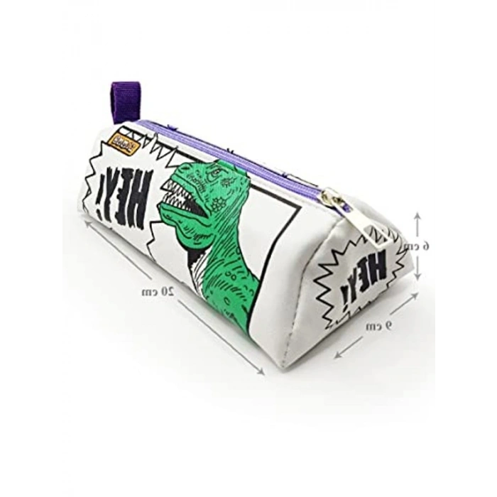 Üçgen Kalem Kutusu, Dinazor Desenli Jumbo Vegan Deri