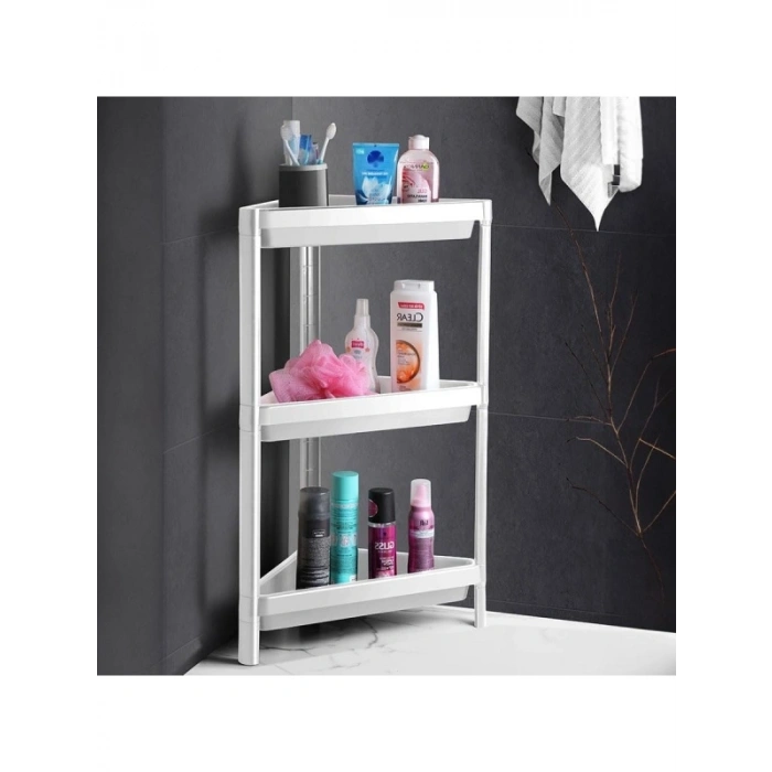 Üçgen Köşe Rafı, 3 Katlı, Çok Amaçlı Organizer, 33x71x33 cm