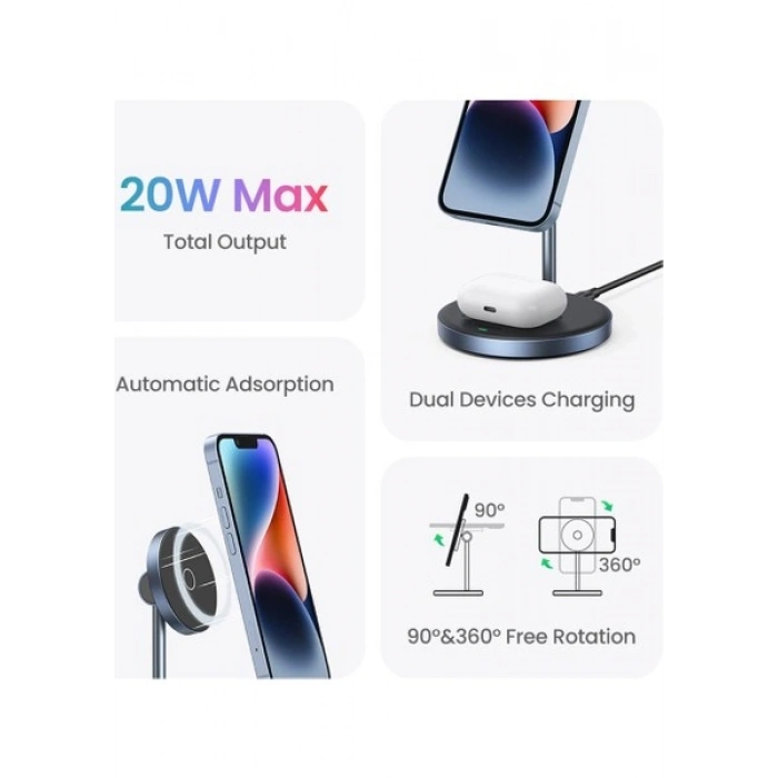 Ugreen 2-In-1 20W Magsafe Telefon Standı Kablosuz Wireless Şarj Özellikli, 90668