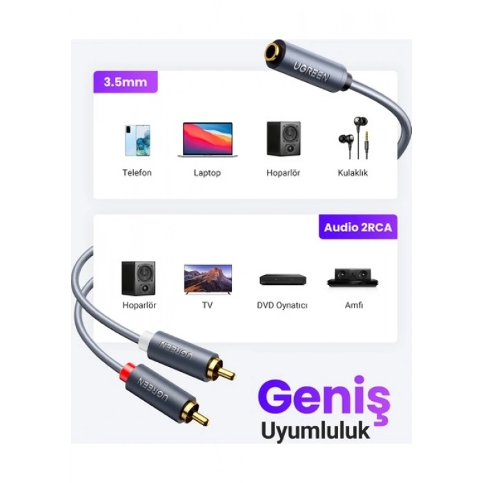 UGREEN 3.5 mm AUX RCA Ses Kablosu, 5 m, 10513