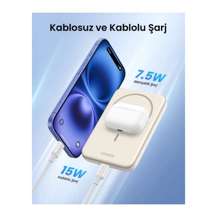 Ugreen 5.000 Mah Magsafe 15W Wireless Powerbank Bej - 25207