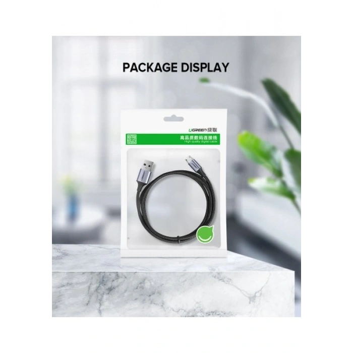 Ugreen Micro USB Örgülü Data ve Şarj Kablosu Beyaz 1 Metre