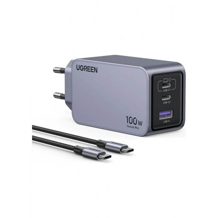 UGREEN Nexode Pro 100W GaN Hızlı Şarj Cihazı QC PD 2xUSB-C, 1xUSB-A, Uzay Grisi - 25874