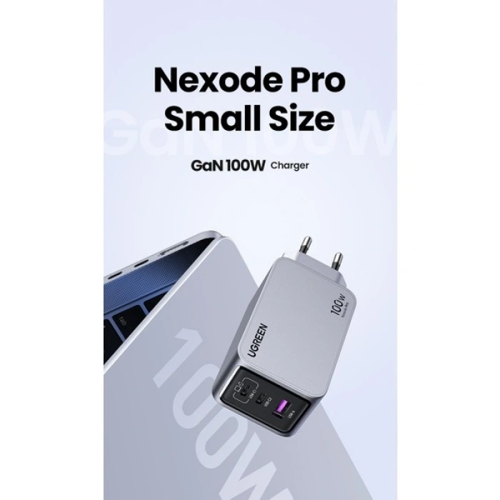 UGREEN Nexode Pro 100W GaN Hızlı Şarj Cihazı QC PD 2xUSB-C, 1xUSB-A, Uzay Grisi - 25874