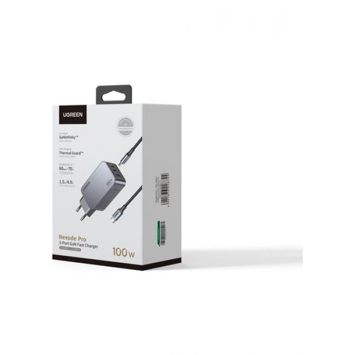 UGREEN Nexode Pro 100W GaN Hızlı Şarj Cihazı QC PD 2xUSB-C, 1xUSB-A, Uzay Grisi - 25874