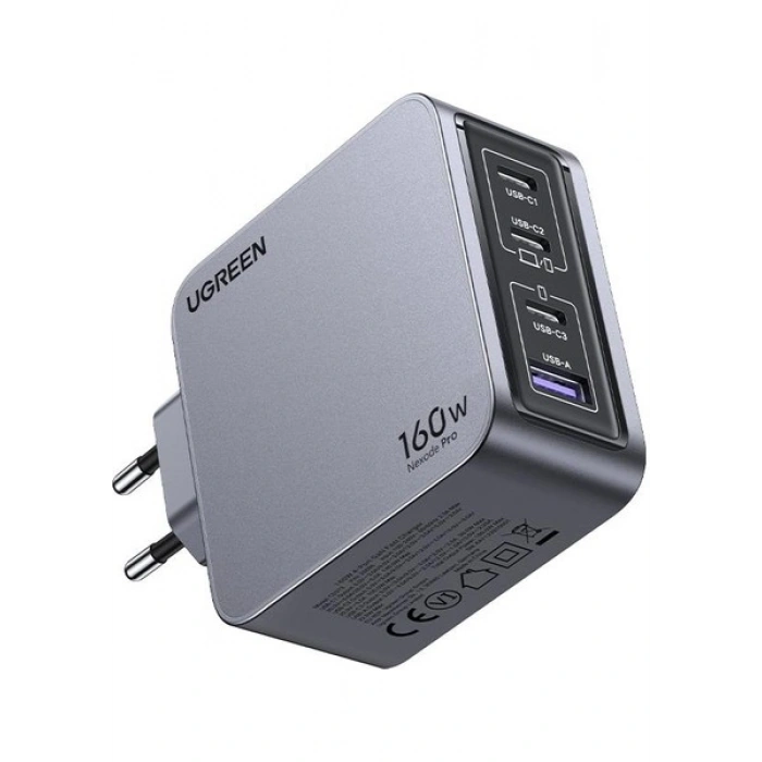 Ugreen Nexode Pro 160W Gan Hızlı Şarj Cihazı 100W Kablolu Type-C Qc Pd 3xusb-C 1xusb-A Gri 25877