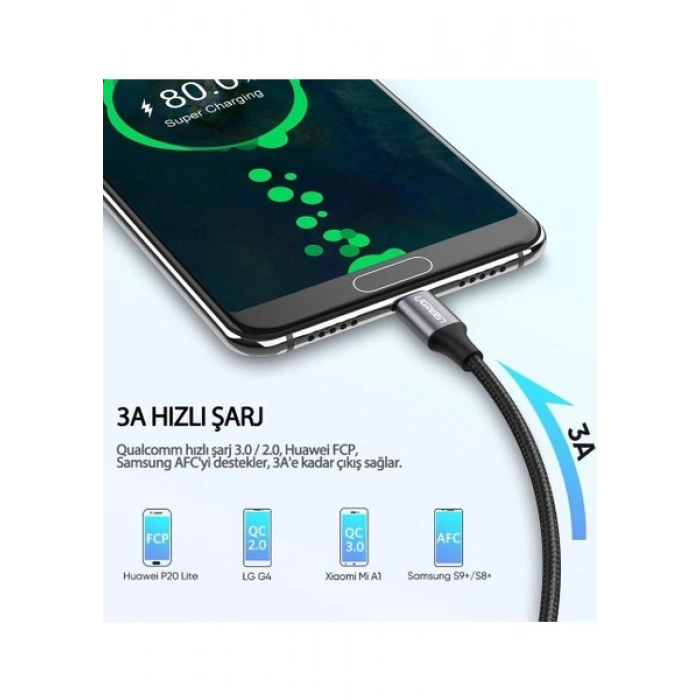 UGREEN Örgülü USB-C Şarj ve Data Kablosu, Beyaz, 25 cm, 60129