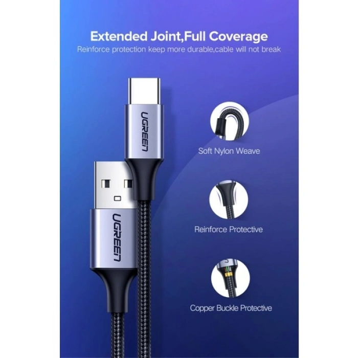 UGREEN Örgülü USB-C Şarj ve Data Kablosu, Beyaz, 25 cm, 60129