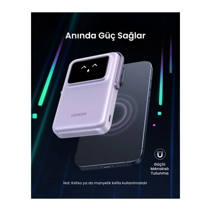 Ugreen Uno Magsafe Wireless 10.000 mAh 20W Hızlı Şarj Mini Powerbank, Mor - 45328