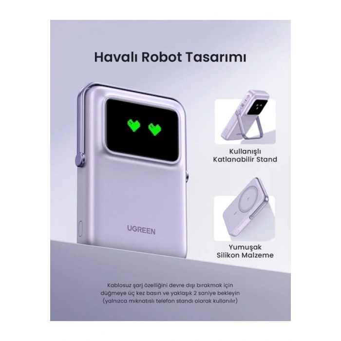 Ugreen Uno Magsafe Wireless 10.000 mAh 20W Hızlı Şarj Mini Powerbank, Mor - 45328