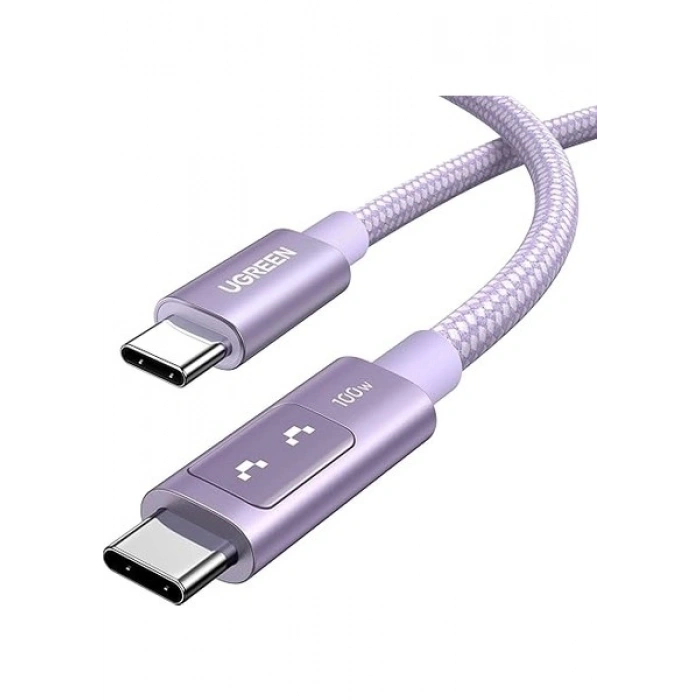 Ugreen Uno Usb-C 100W 5A Qc Pd Örgülü Hızlı Şarj Kablosu, 1 Metre, Mor, 65092
